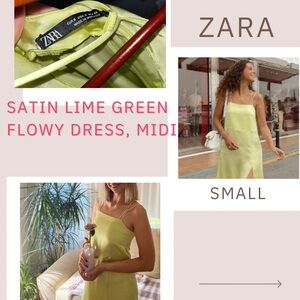 ZARA satin lime dress midi, flowy